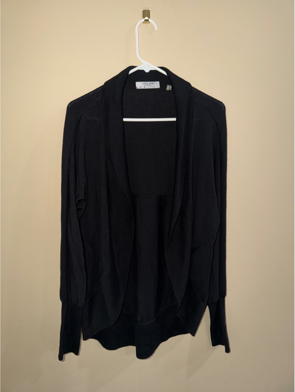 Elie Tahari for Nordstrom Black Draped Open Front Cardigan Size L EUC
